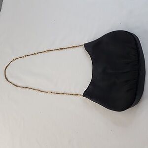HL USA Harry Levine Vintage Black Satin Purse Handbag On Gold Tone Chain